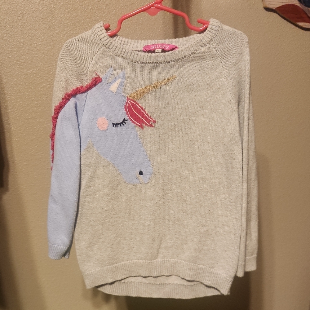 Joules Cream and Blue Unicorn Sweater